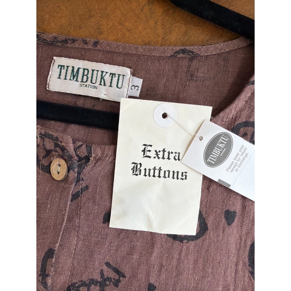Vintage NWT Timbuktu Station Brown Fish Pattern Linen Button Up Top Size XL - Picture 7 of 8